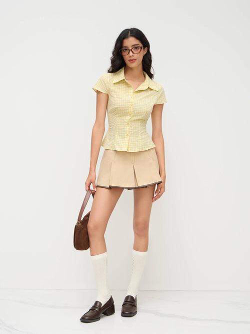 100% Cotton Tartan Short Sleeve Blouse | CI9 - view 2