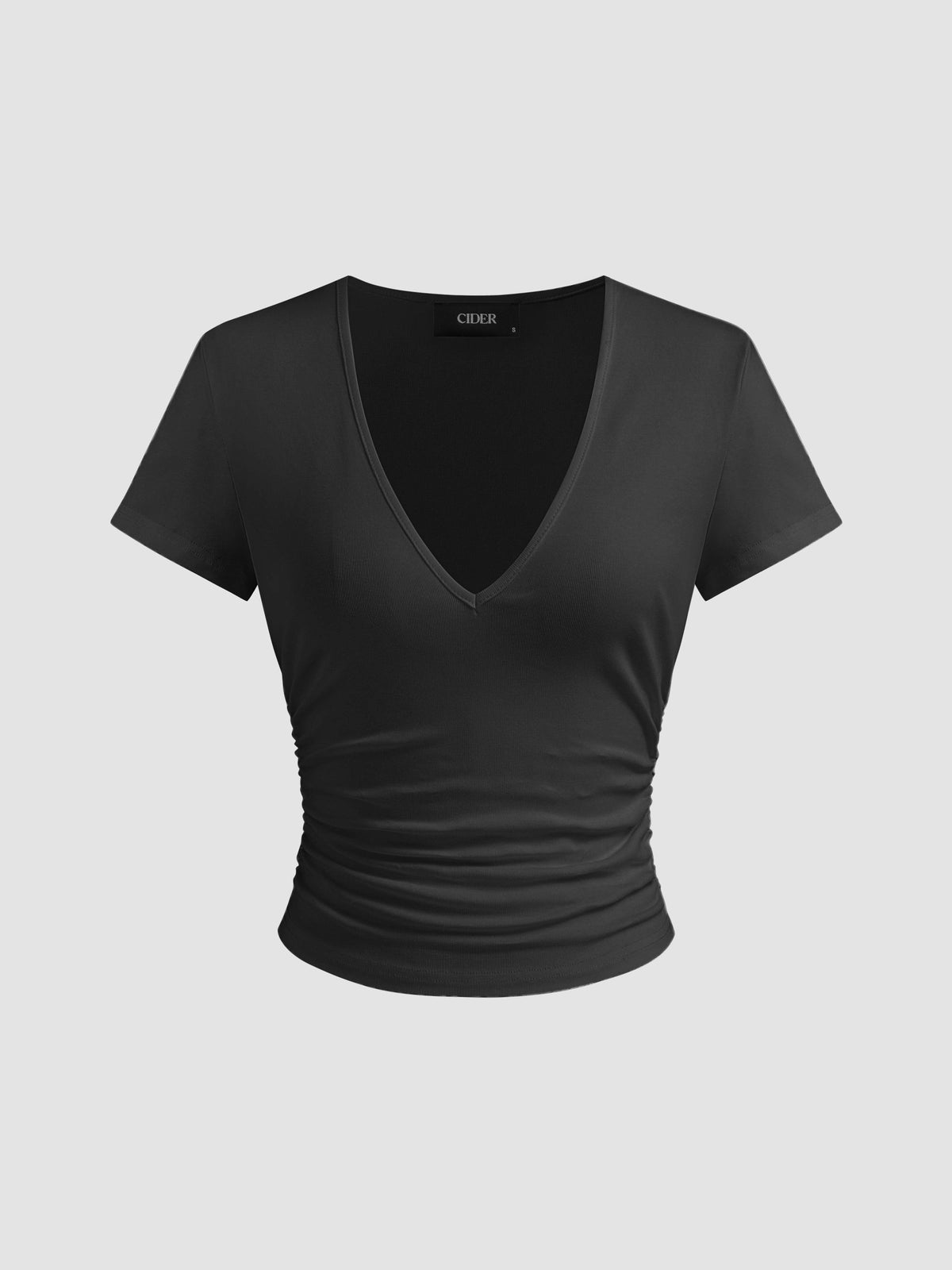 Cotton-blend V-neck Ruched Short Sleeve Tee | TS56 - view 11