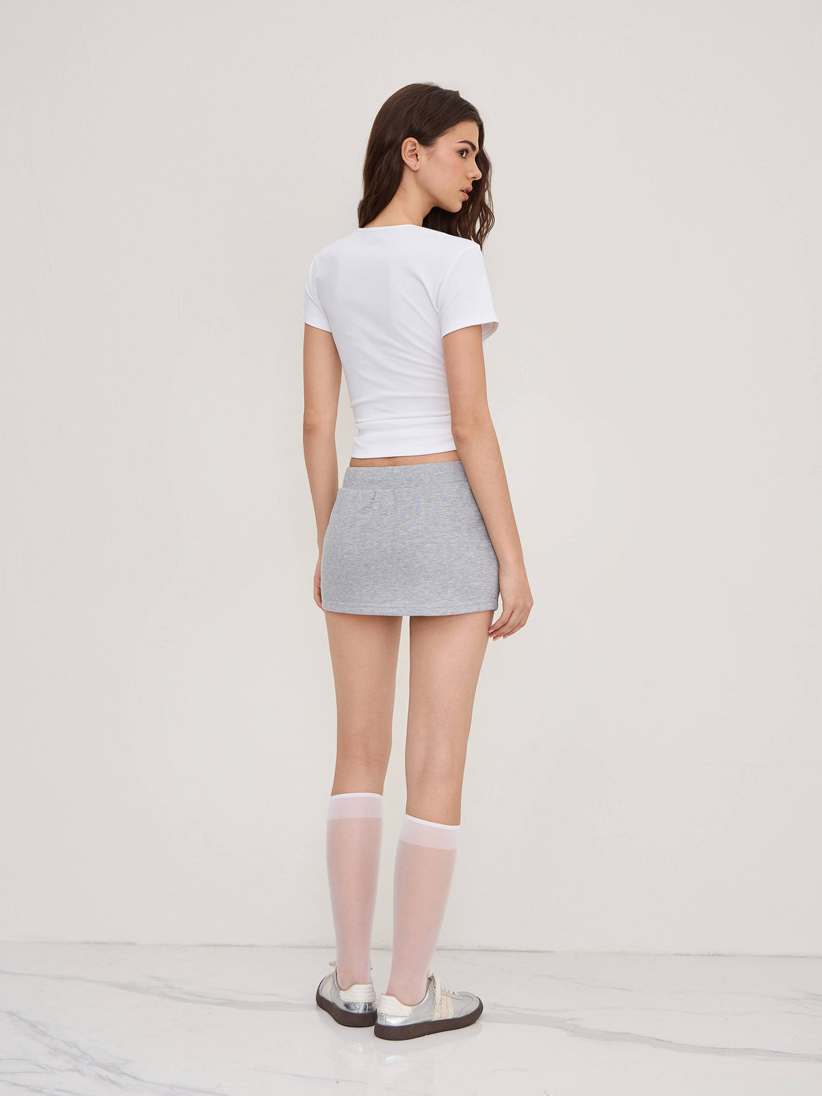 Cotton-blend V-neck Ruched Short Sleeve Tee | TS56 - view 2
