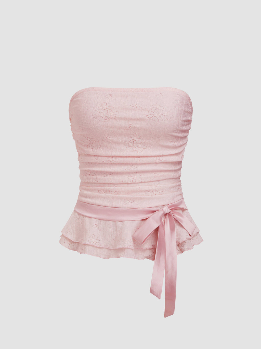 Lace Lettuce Trim Bowknot Ruched Bandeau Top | TT90 - view 2