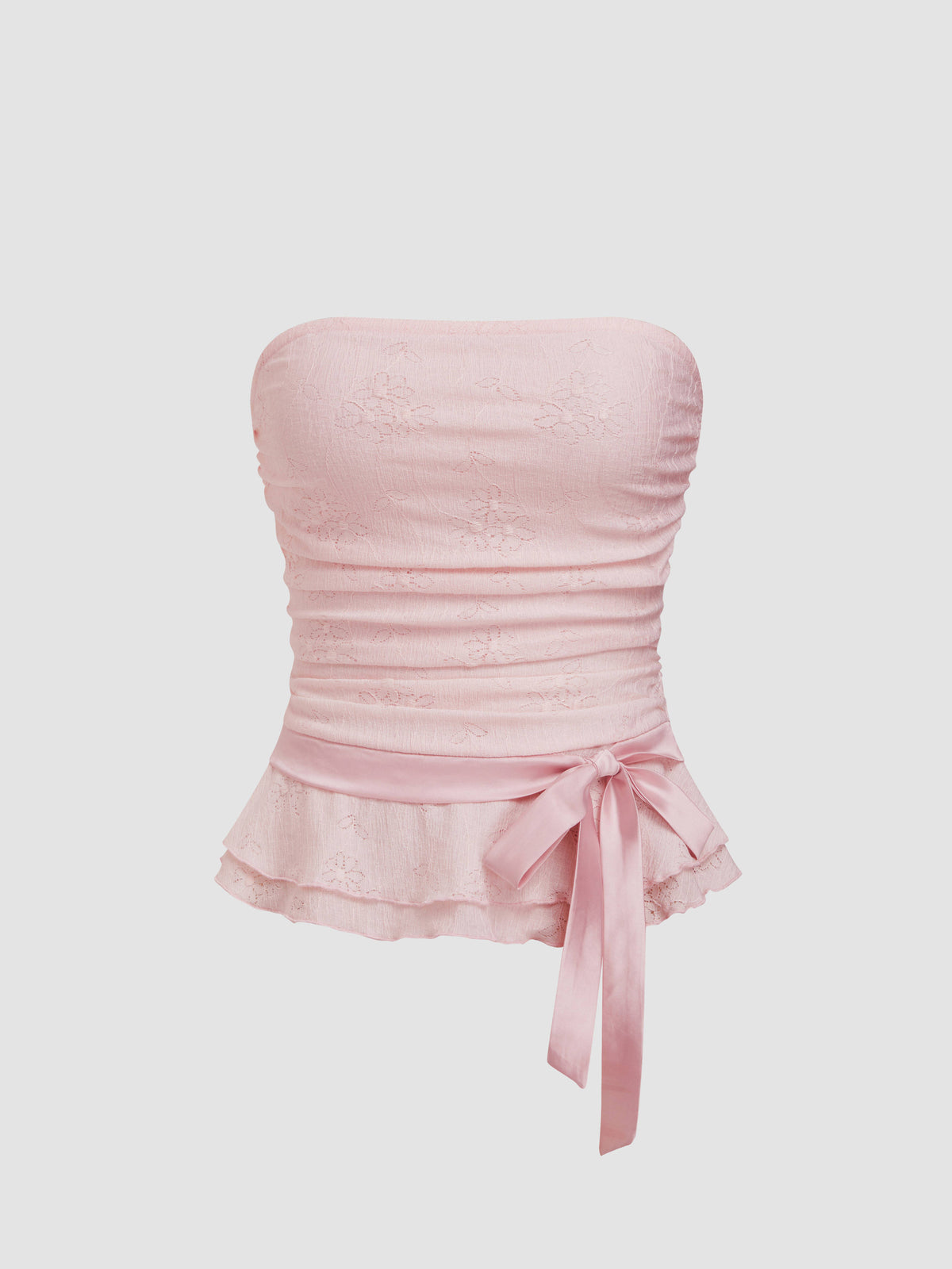 Lace Lettuce Trim Bowknot Ruched Bandeau Top | TT90 - view 2