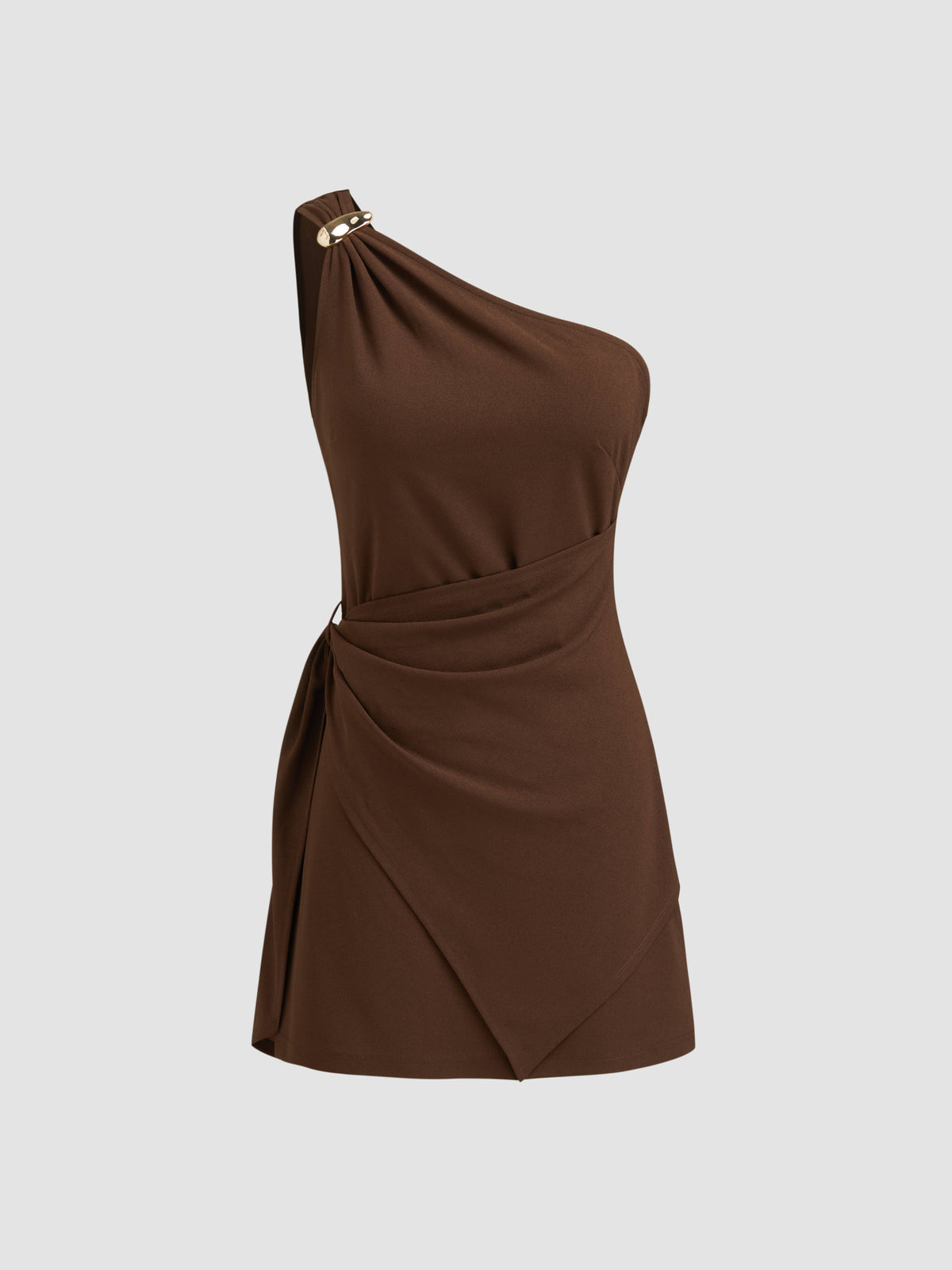 Asymmetrical Neck Metal Detail Draped Mini Dress | D56 - view 3
