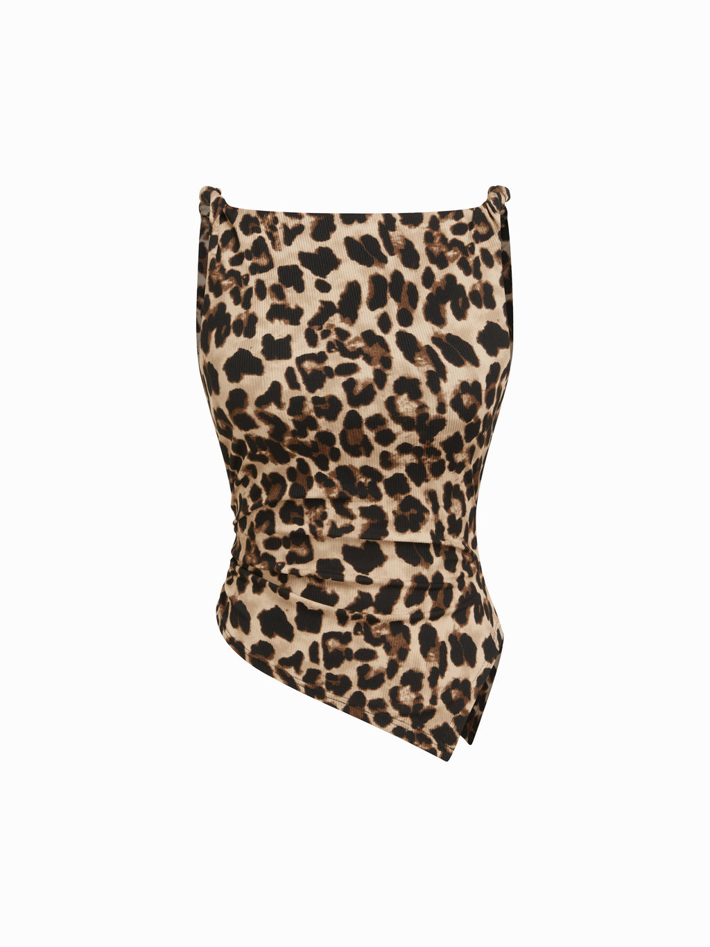 Leopard Boat Neck Ruched Asymmetrical Hem Tank Top | TT98 - view 10