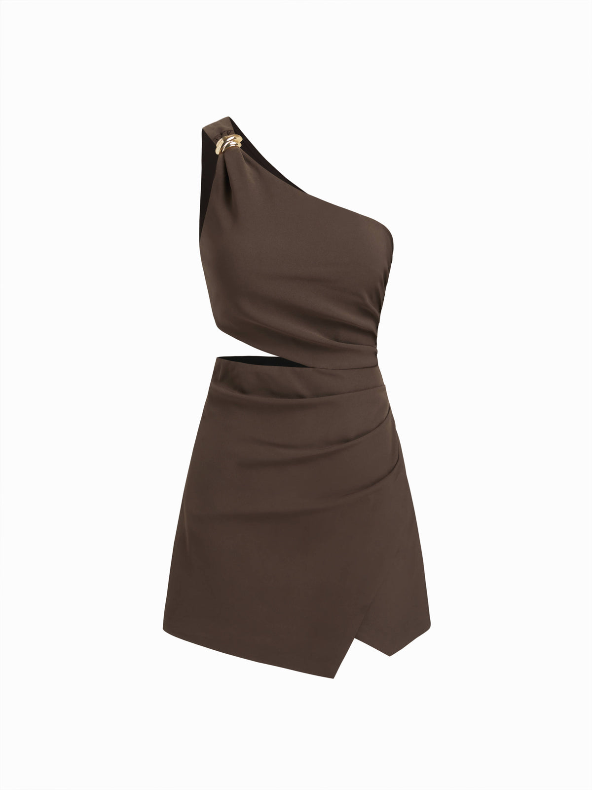 Asymmetrical Neck Metal Detail Cut Out Ruched Mini Dress | D56 - view 3
