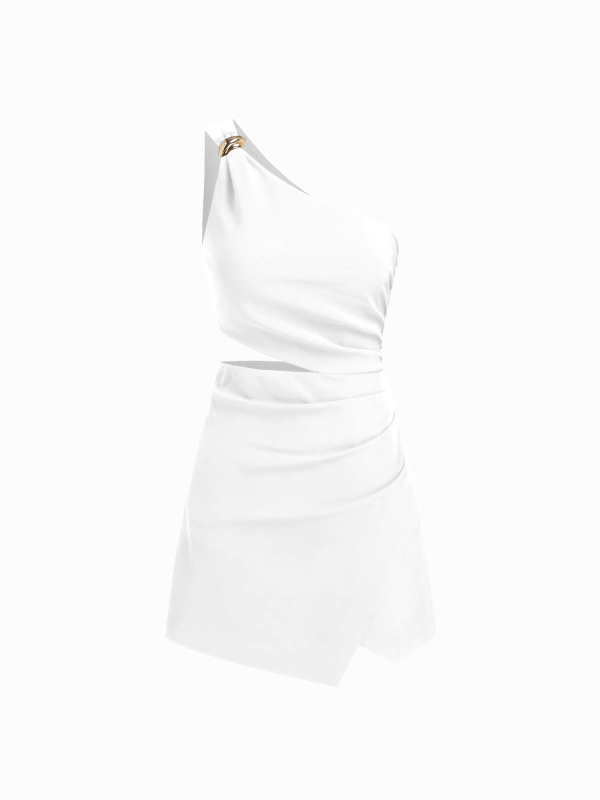 Asymmetrical Neck Metal Detail Cut Out Ruched Mini Dress | D56 - view 23