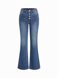 Stretch Denim Mid Rise Multi Button Bootcut Jeans | BT10 - view 1