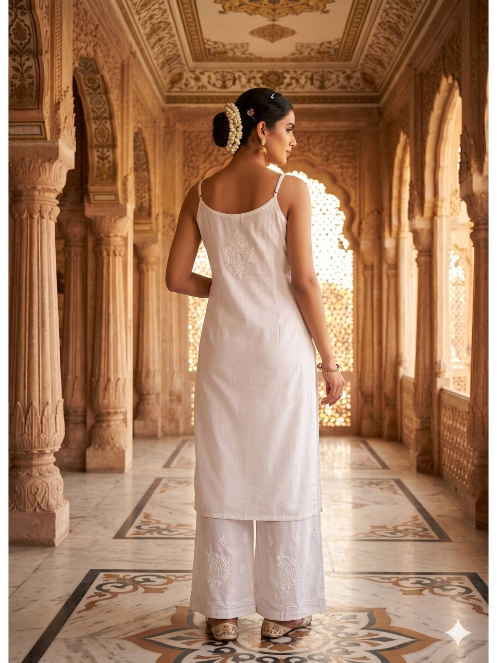 White Viscose Rayon Embroidered Kurta | U3S - view 2