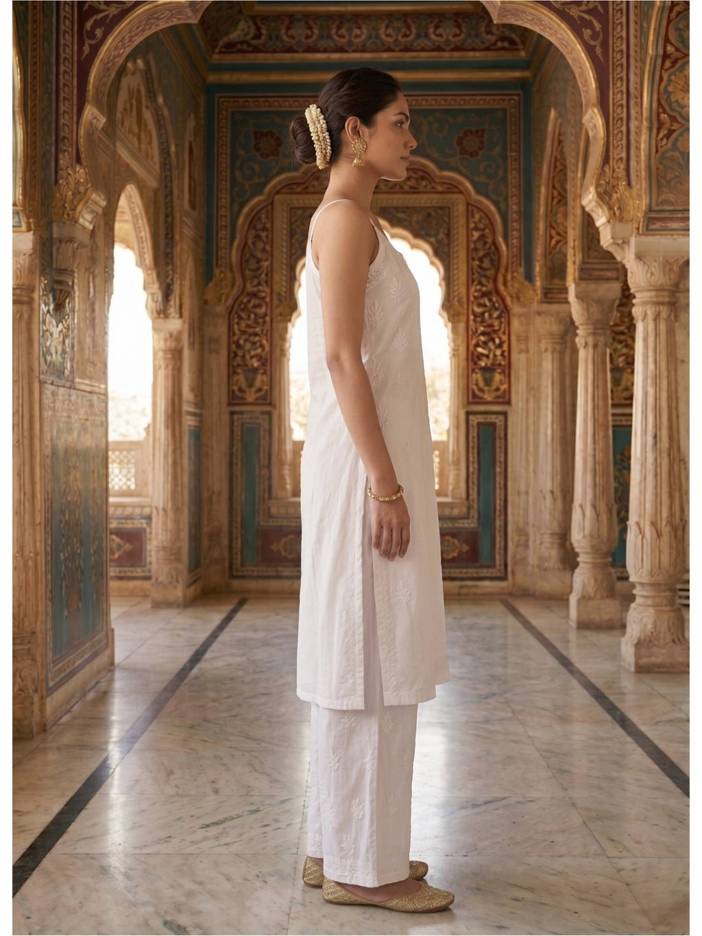 White Viscose Rayon Embroidered Kurta | U3S - view 3