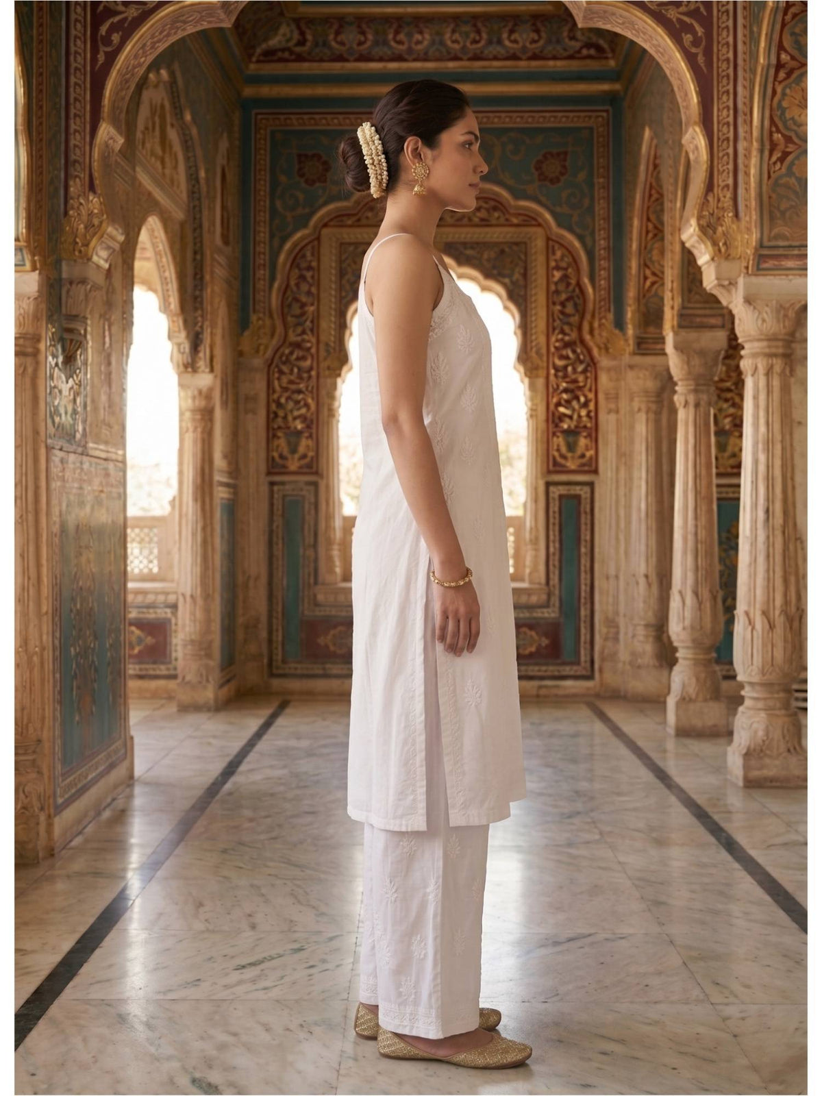 White Viscose Rayon Embroidered Kurta | U3S - view 3