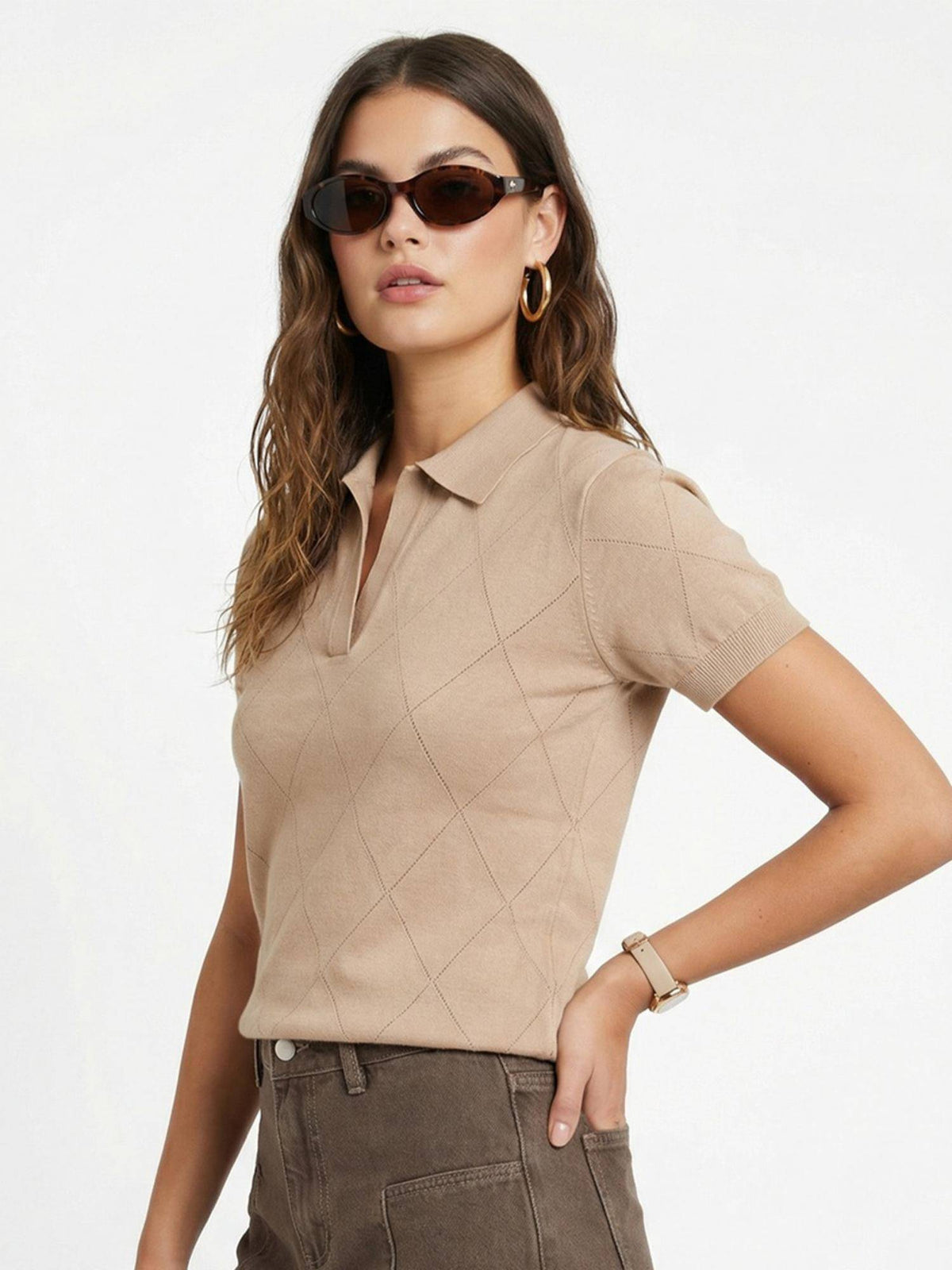 Elite Diamond Beige Regular Fit Polo T-Shirt | TS56 - view 3