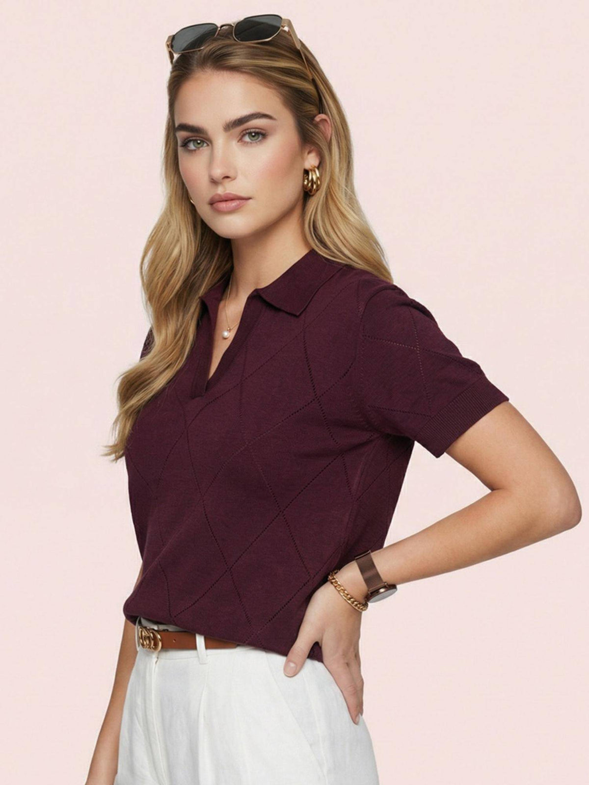 Elite Diamond Wine Regular Fit Polo T-Shirt | TS56 - view 3
