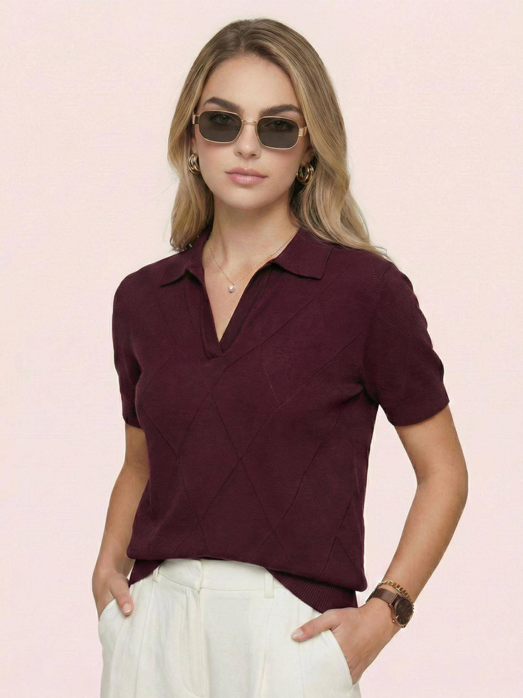 Elite Diamond Wine Regular Fit Polo T-Shirt | TS56 - view 4