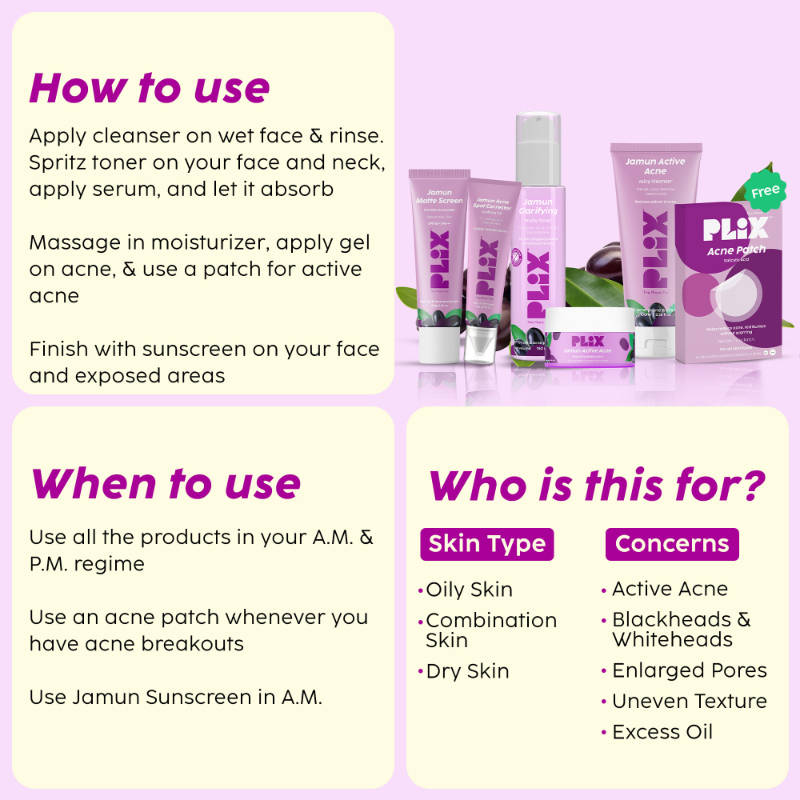 Jamun Acne Kit (Toner, Facewash, Moisturizer, Gel, Sunscreen & FREE Acne Patch) | PL1 - view 4
