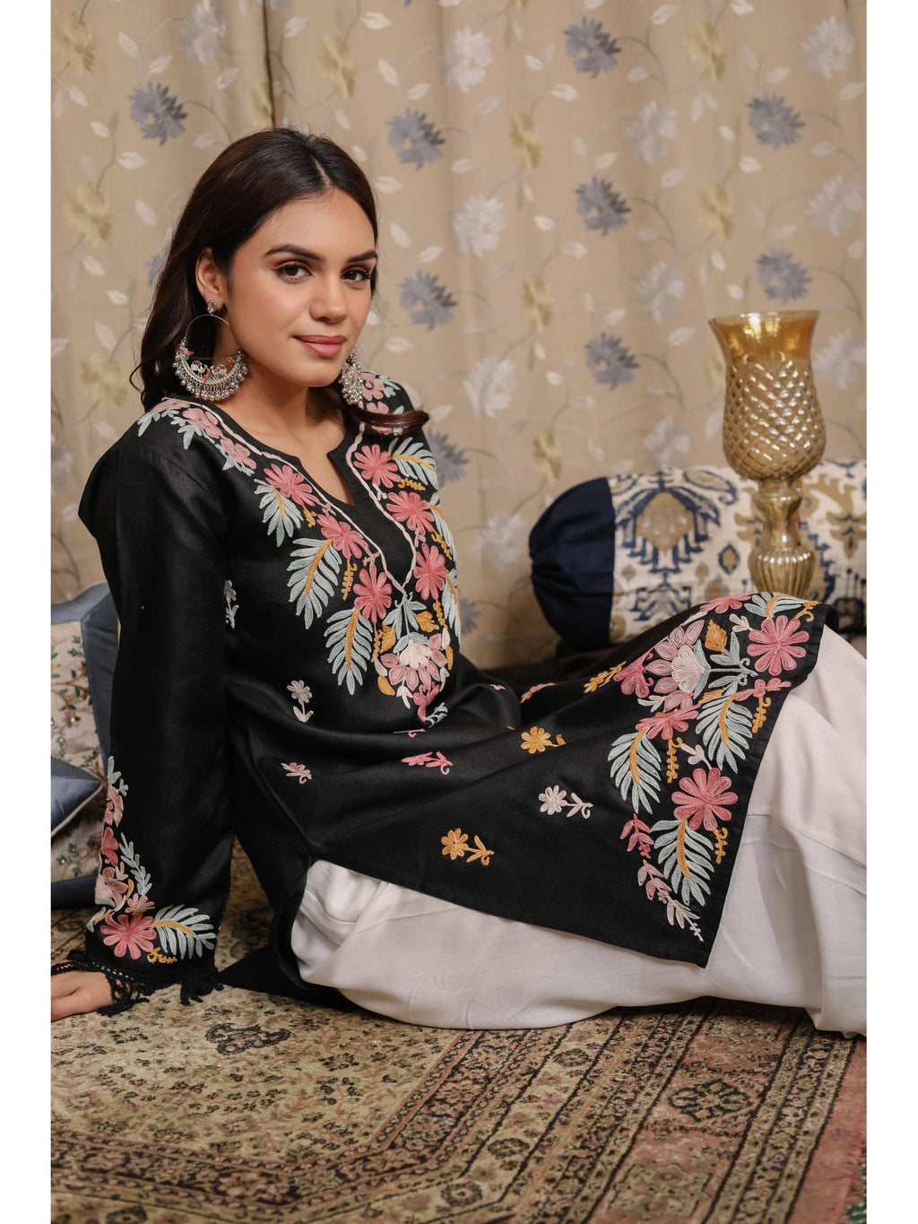 Falak Kashmiri Short Kurta - Black | KDG - view 4