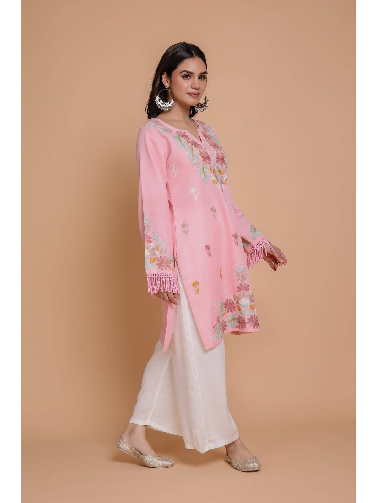 Falak Kashmiri Short Kurta - Pink | U3S - view 3