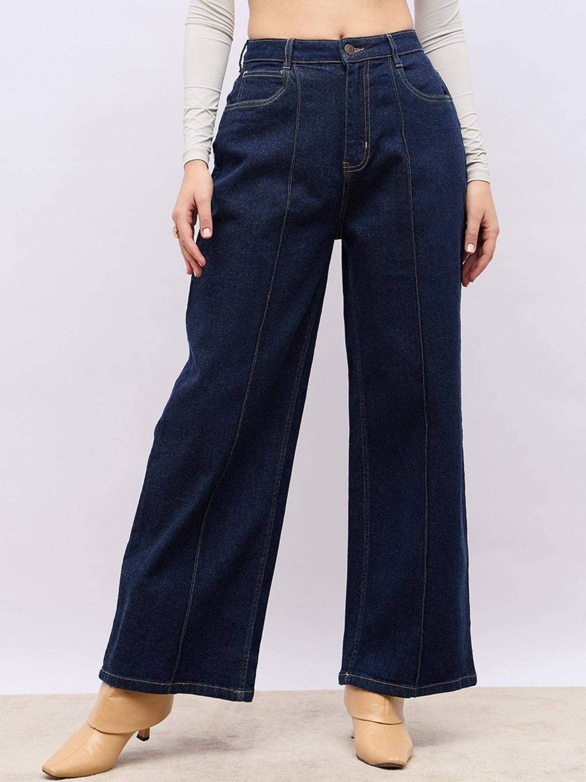 Women High Rise Pintuck Detail Wide Leg Jeans | WL90 - view 1