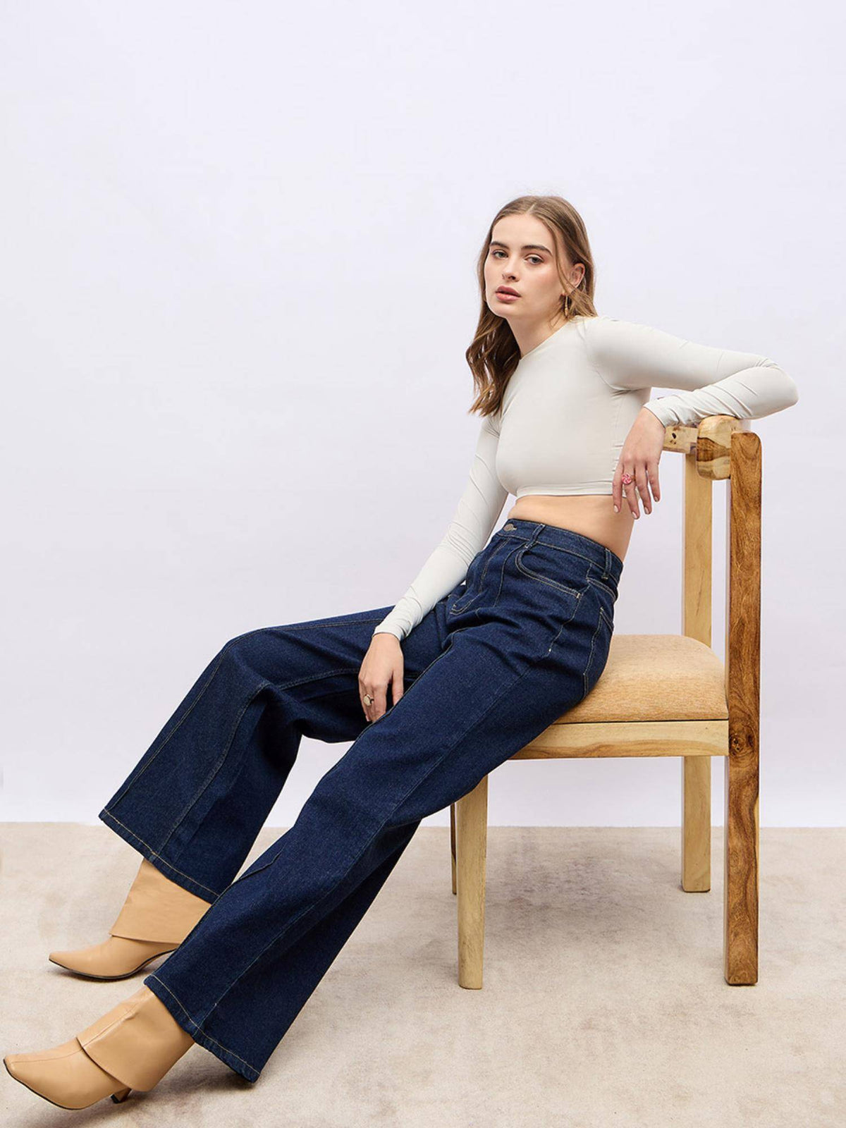 Women High Rise Pintuck Detail Wide Leg Jeans | WL90 - view 2