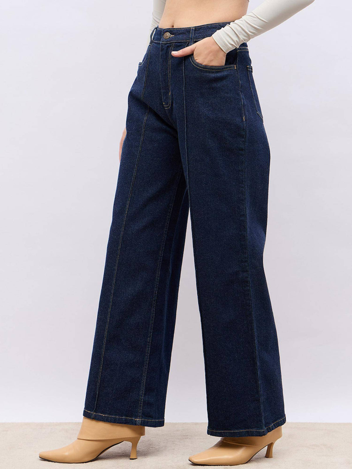Women High Rise Pintuck Detail Wide Leg Jeans | WL90 - view 3
