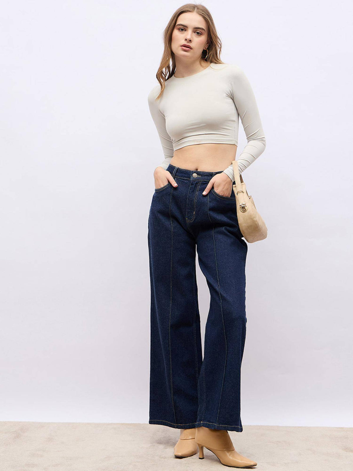 Women High Rise Pintuck Detail Wide Leg Jeans | WL90 - view 4