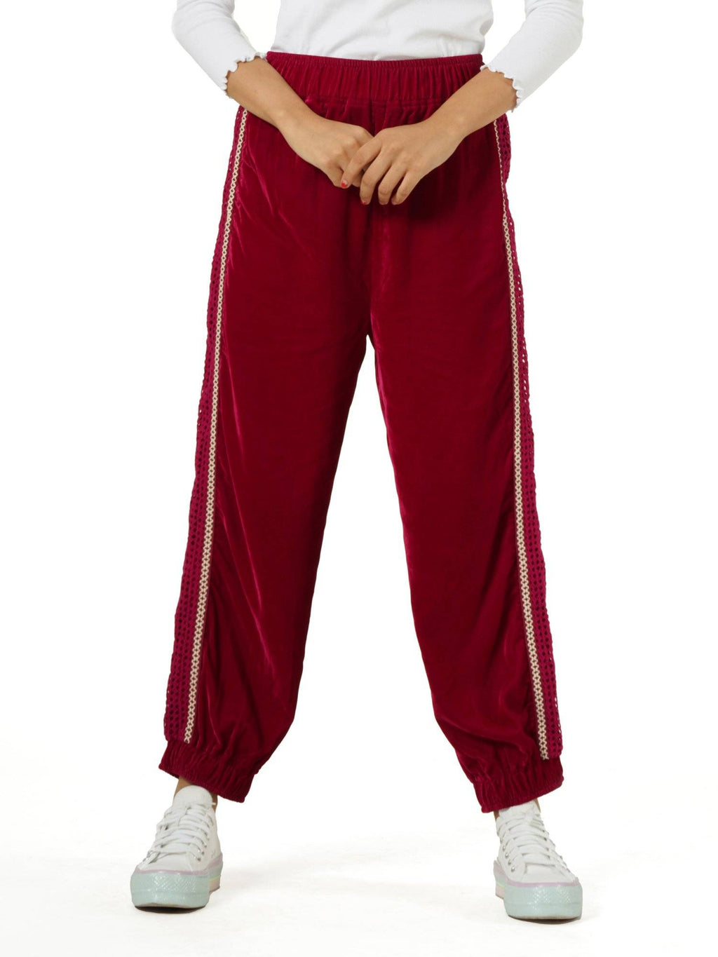 Green Solid Velvet Joggers | WJ89 - view 6