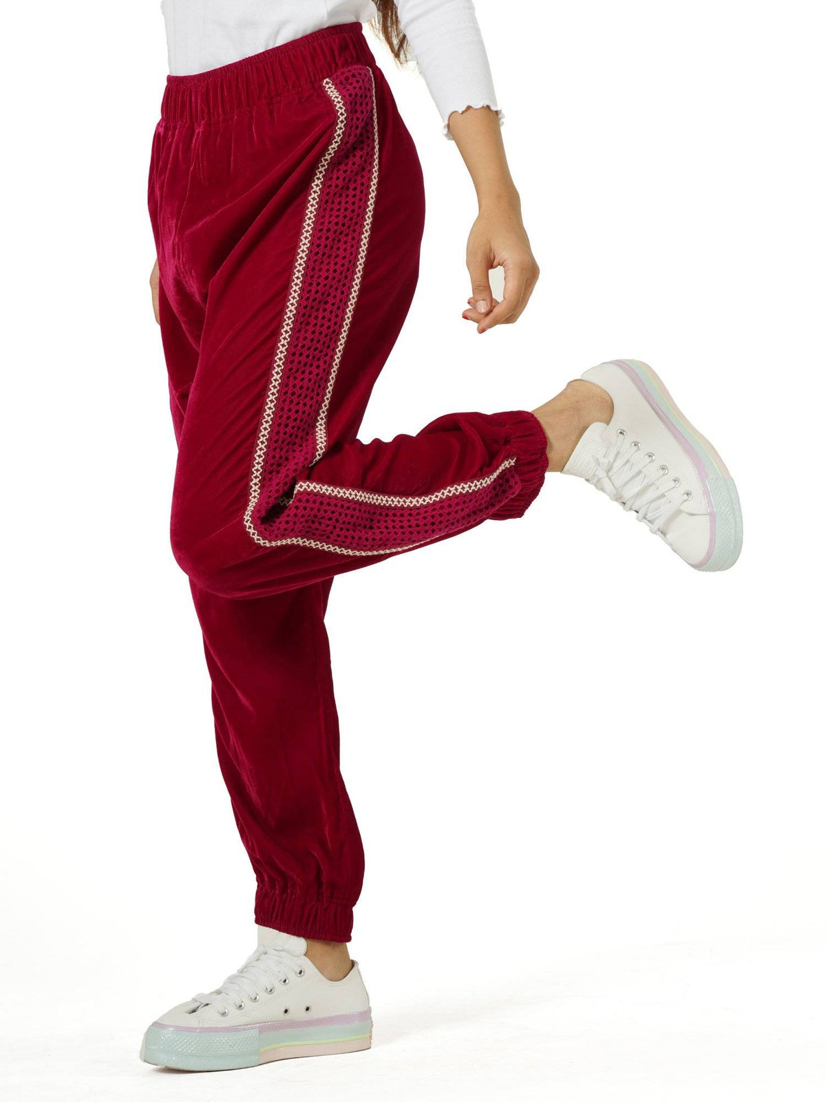 Pink Solid Velvet Joggers | WJ89 - view 2