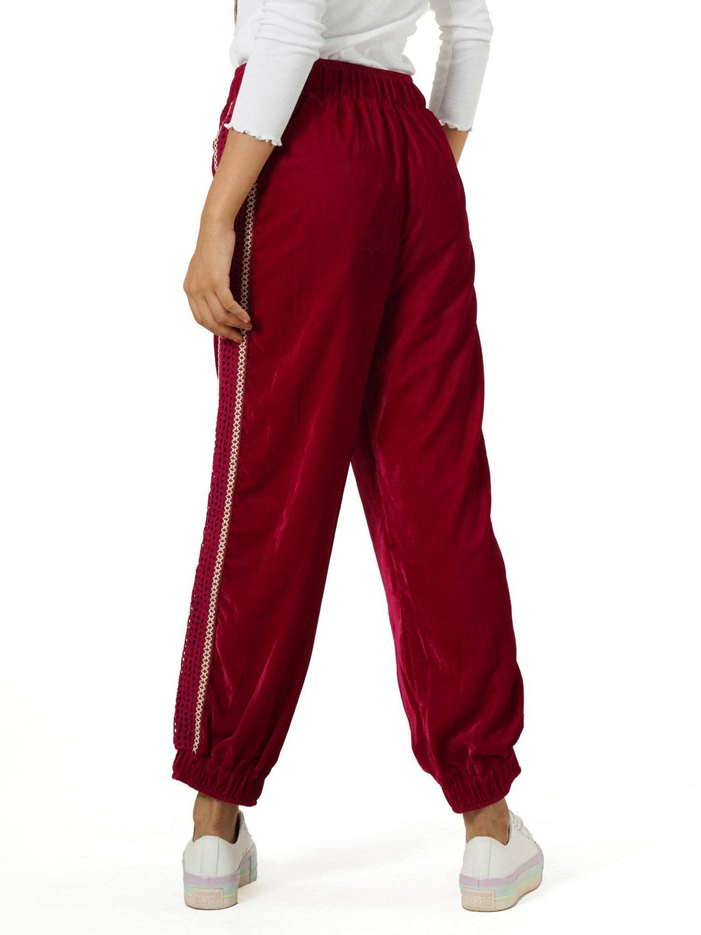 Pink Solid Velvet Joggers | WJ89 - view 3