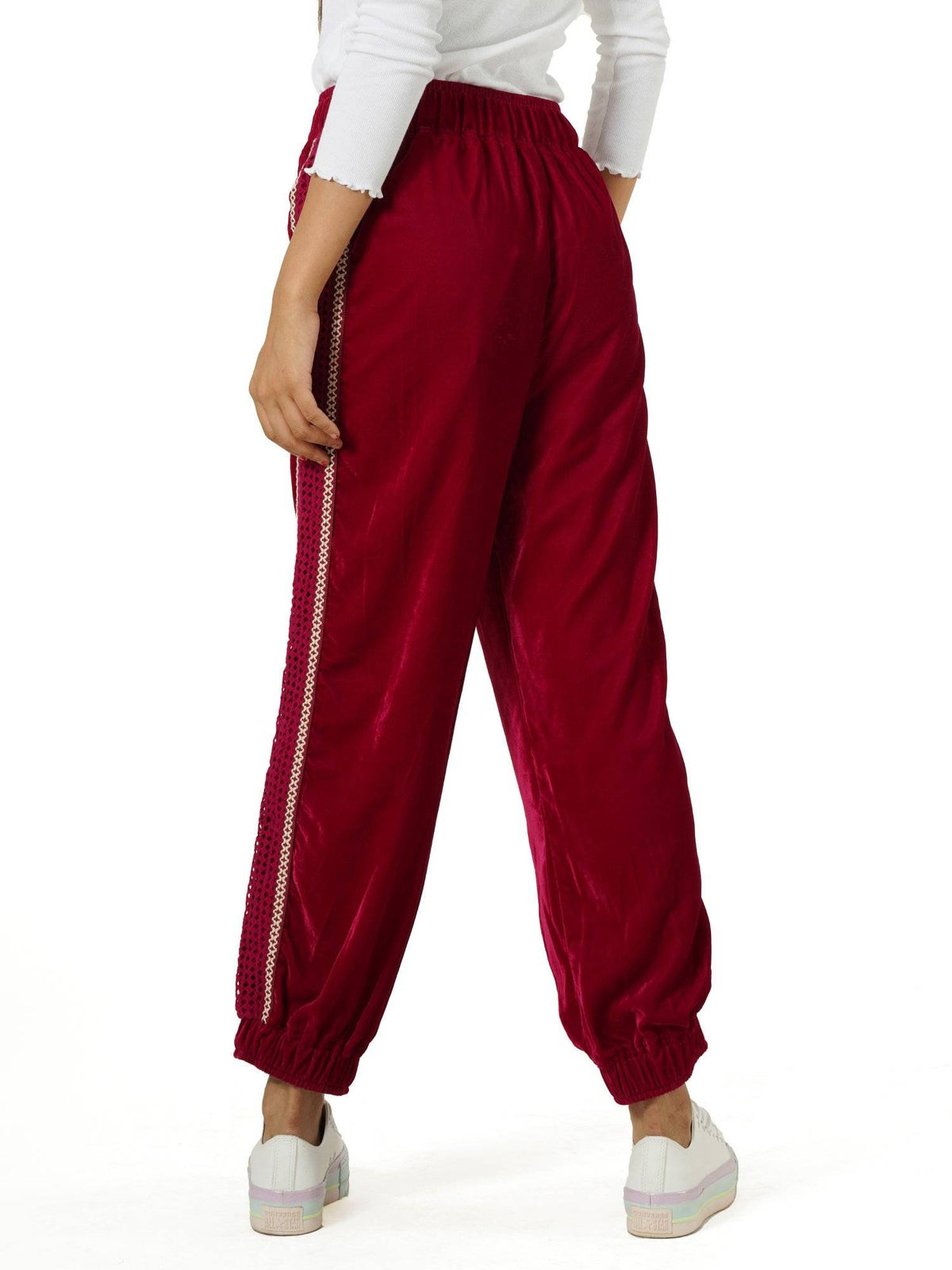 Green Solid Velvet Joggers | WJ89 - view 8