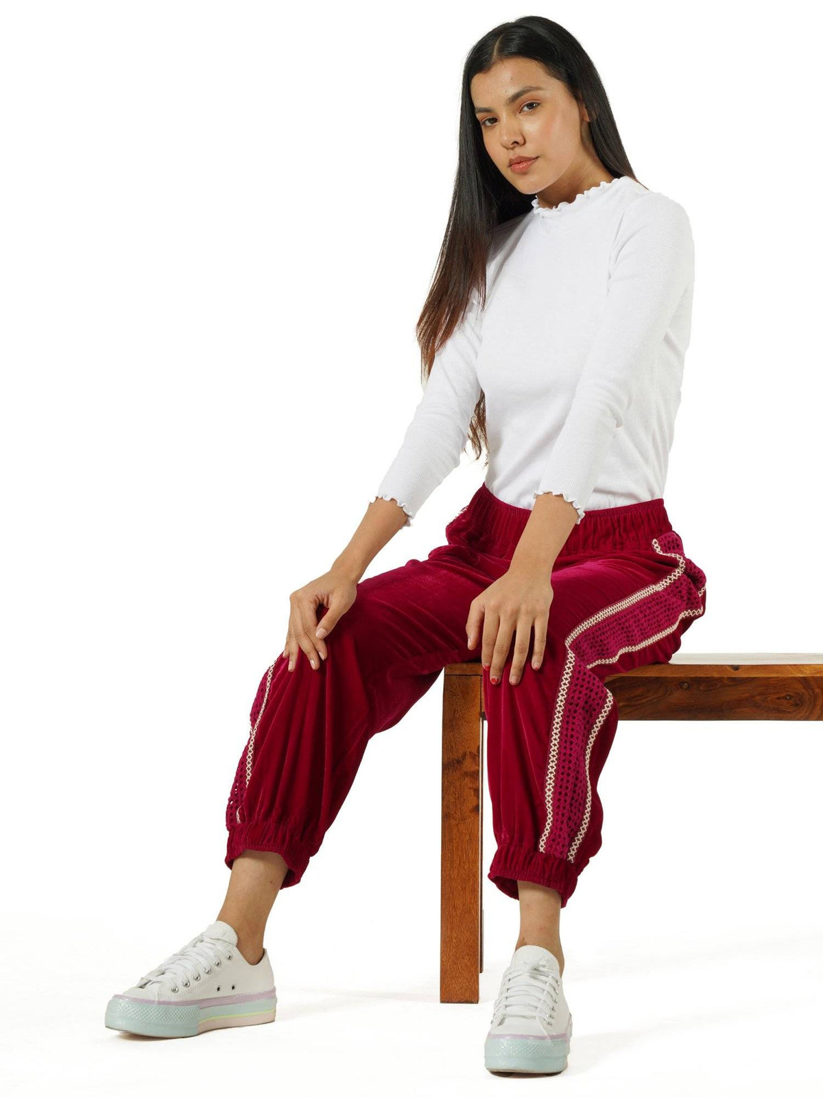 Green Solid Velvet Joggers | WJ89 - view 10