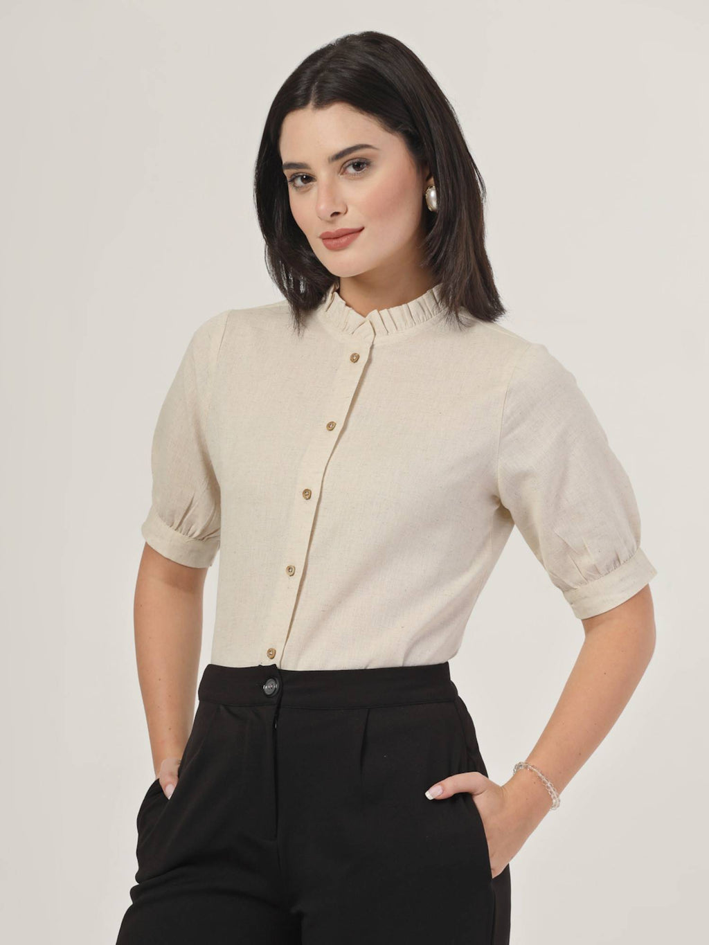 Women Beige Solid Regular Fit Flex Formal Shirt | S67 - view 1