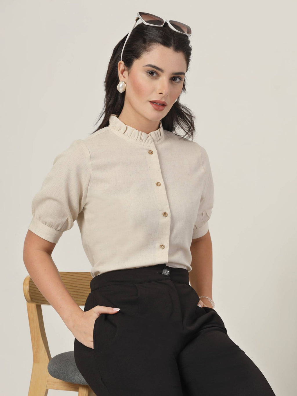 Women Beige Solid Regular Fit Flex Formal Shirt | S67 - view 4