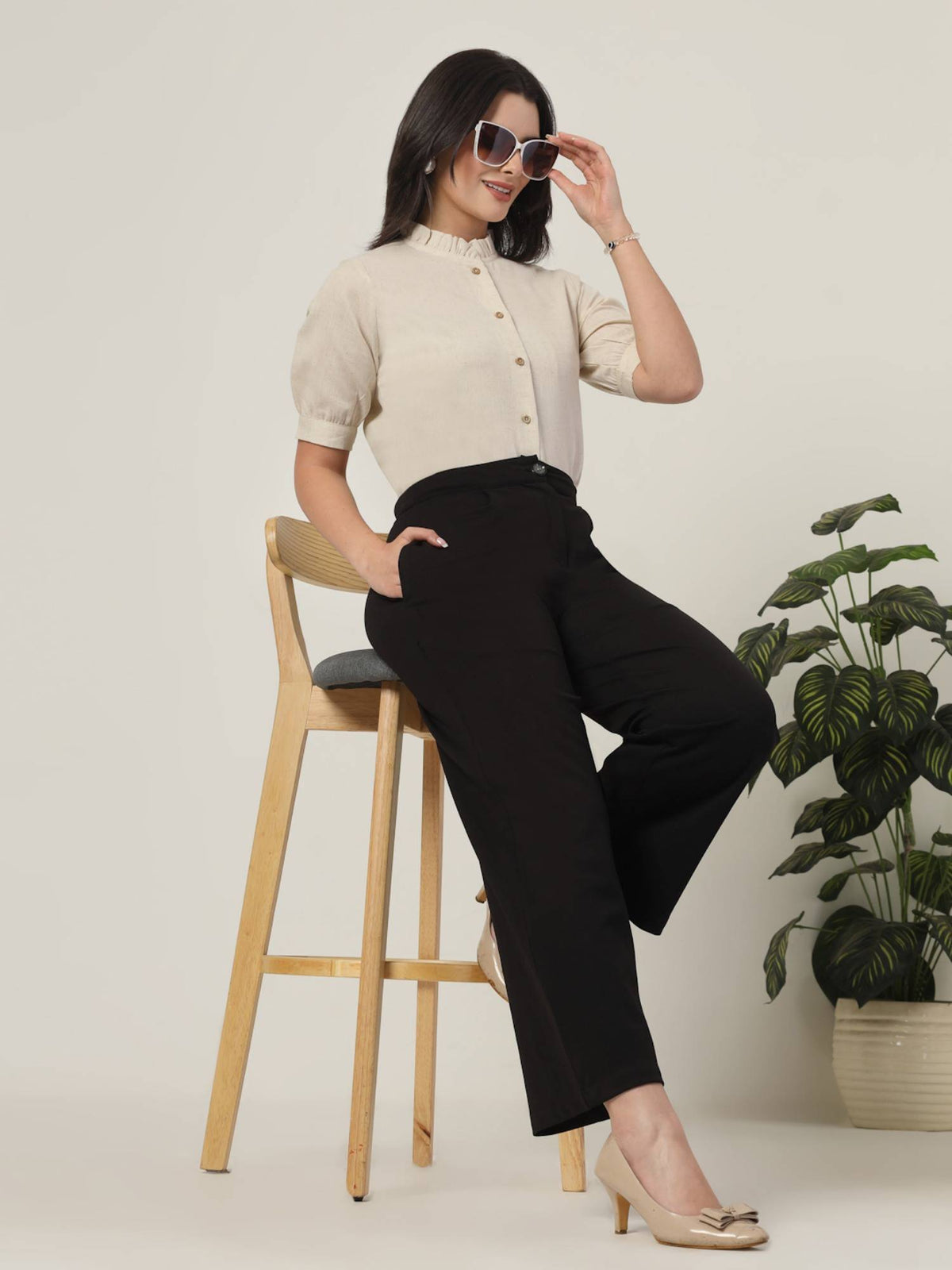 Women Beige Solid Regular Fit Flex Formal Shirt | S67 - view 5