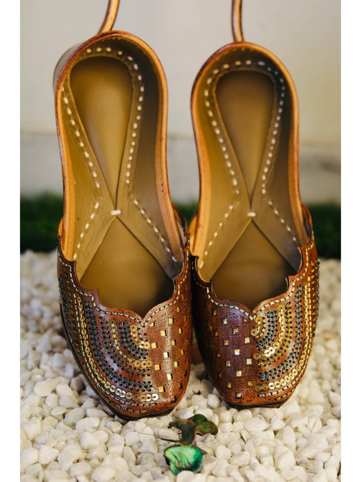 Folk Lore Embroidered Brown Juttis for Women | F61 - view 1