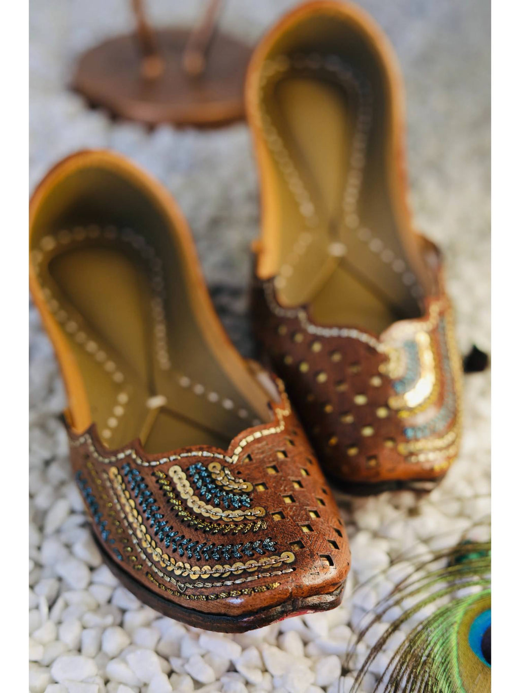 Folk Lore Embroidered Brown Juttis for Women | F61 - view 2