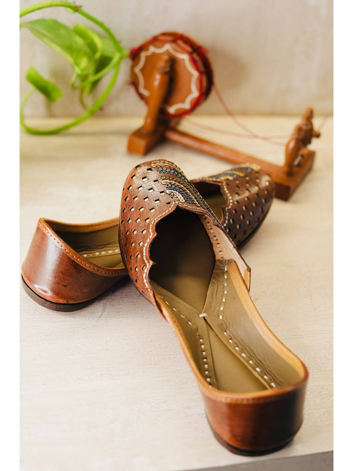 Folk Lore Embroidered Brown Juttis for Women | F61 - view 3