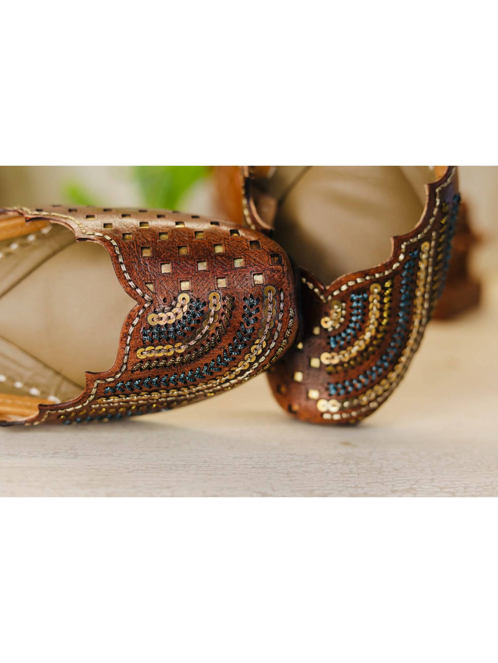Folk Lore Embroidered Brown Juttis for Women | F61 - view 4