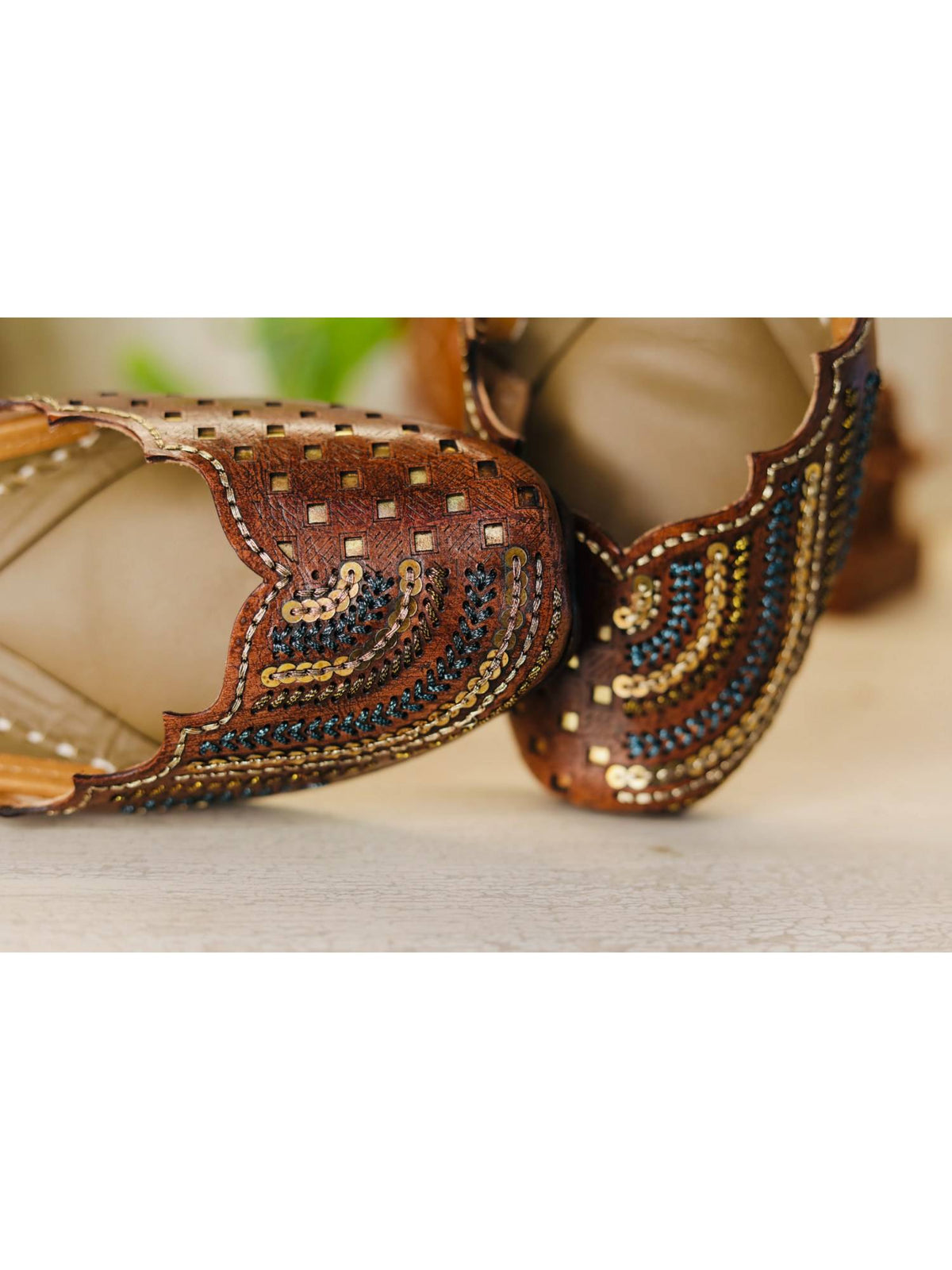 Folk Lore Embroidered Brown Juttis for Women | F61 - view 4
