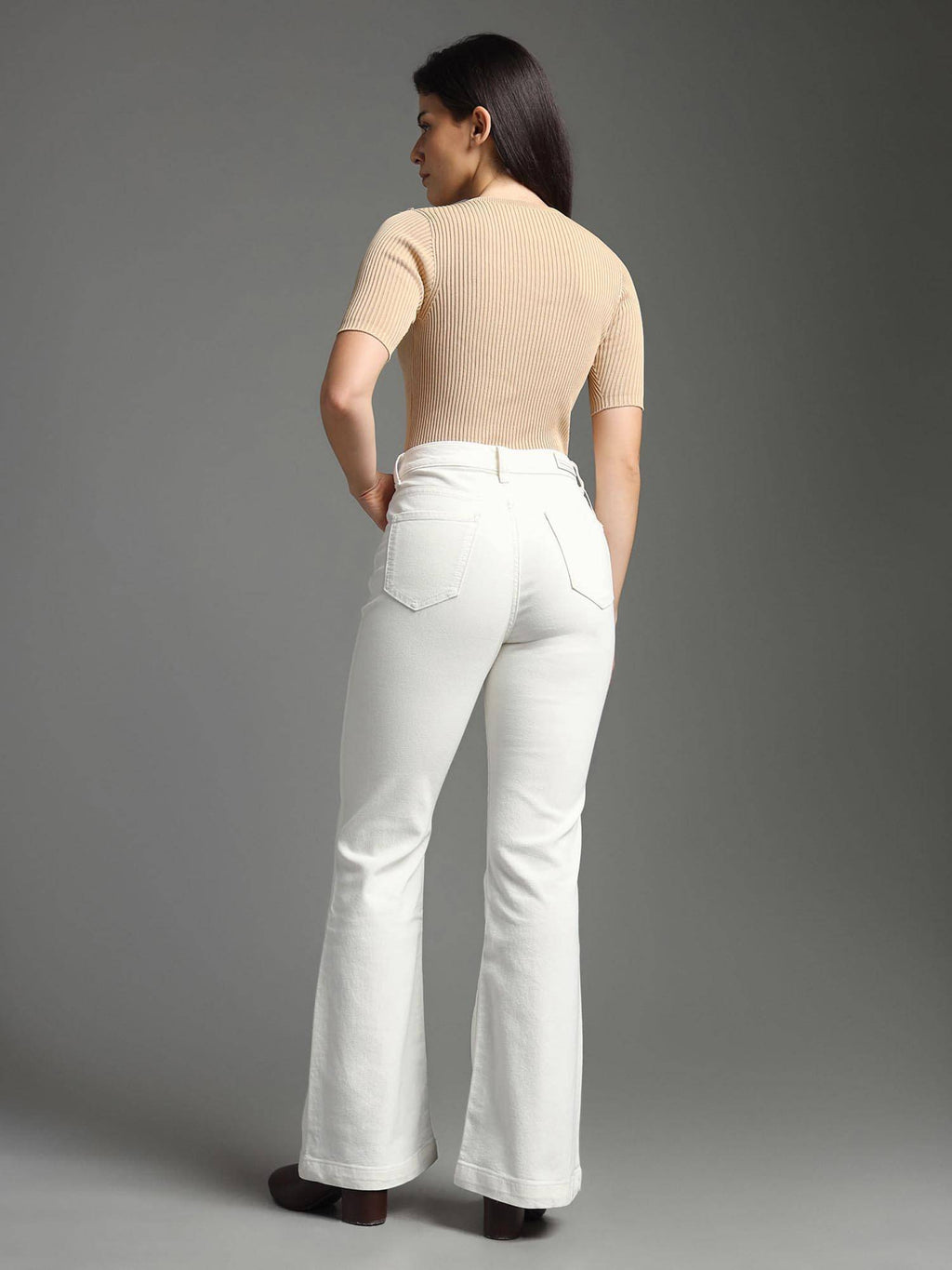 Women White Cotton Solid Flared Jeans | BG78 - view 5