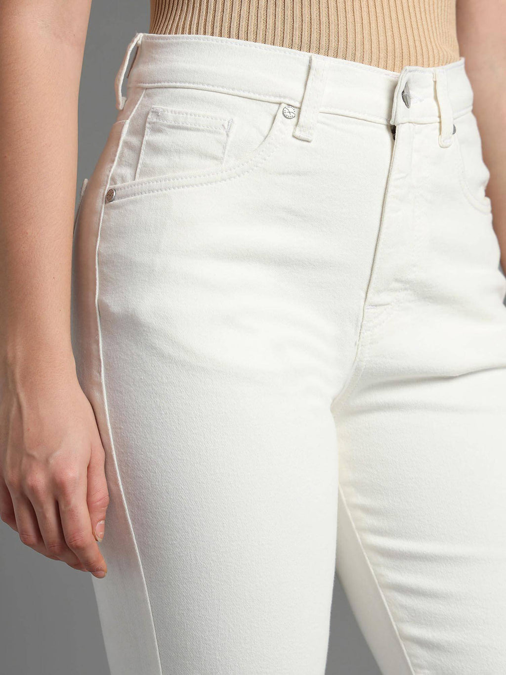 Women White Cotton Solid Flared Jeans | BG78 - view 7