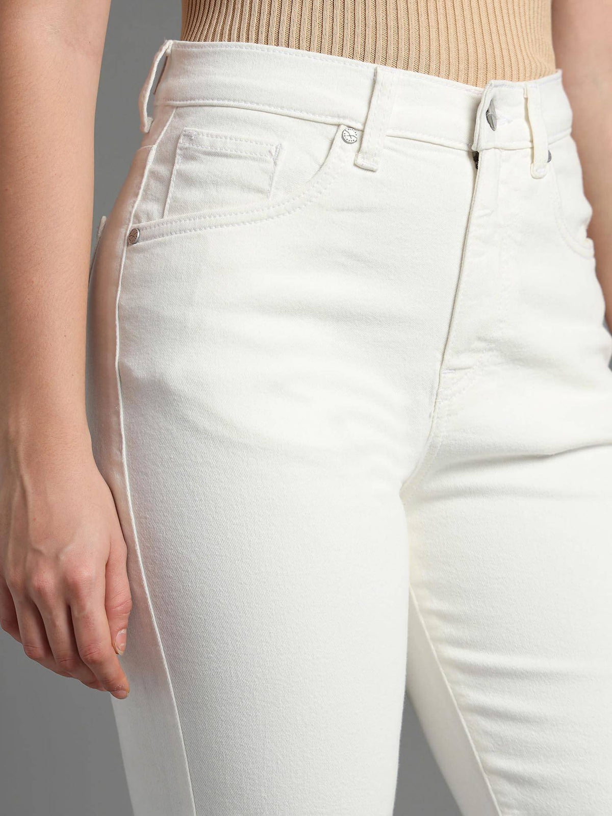 Women White Cotton Solid Flared Jeans | BG78 - view 7