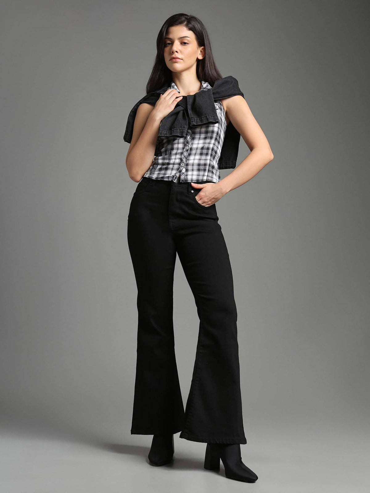 Women Black Cotton Solid Flared Jeans | BG78 - view 1