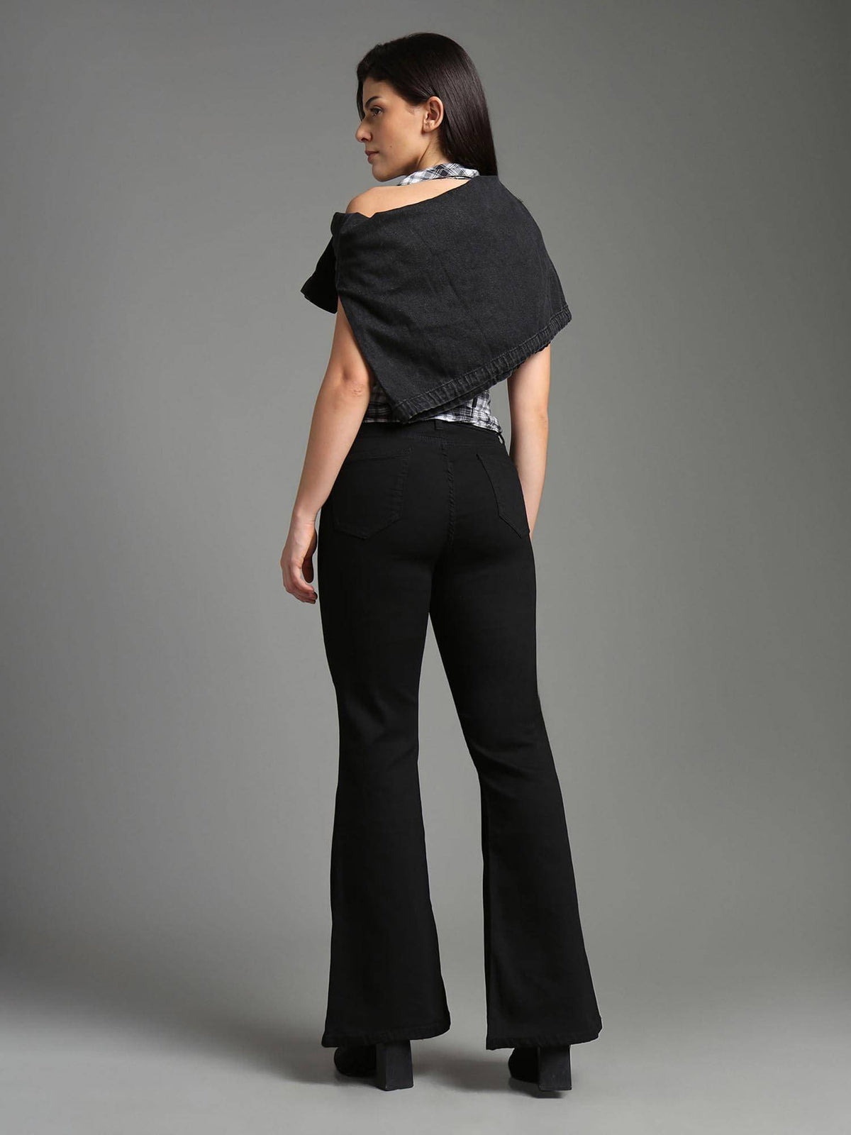Women Black Cotton Solid Flared Jeans | BG78 - view 5