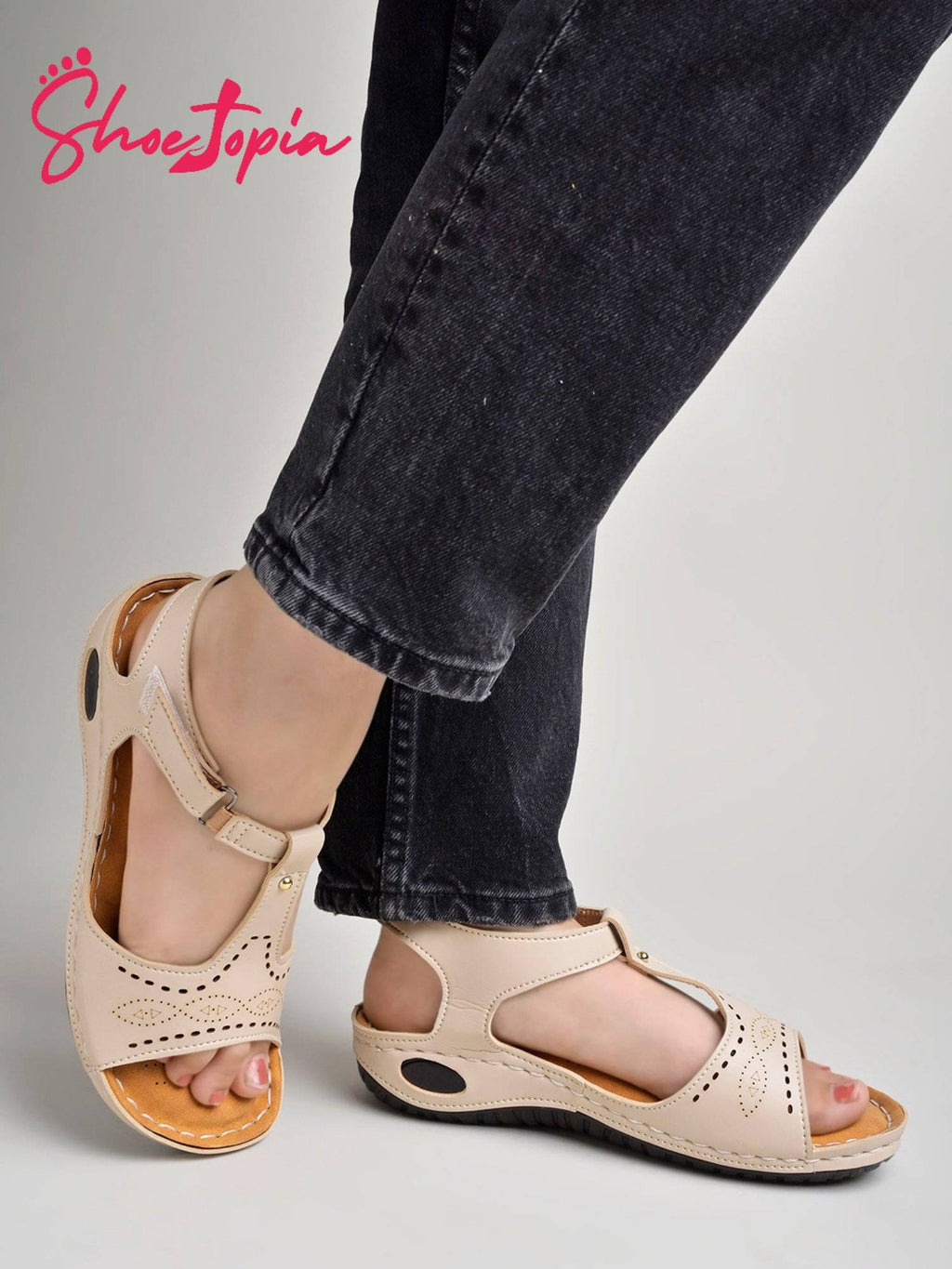 Women Cream-coloured Solid Sandals | SD89 - view 2