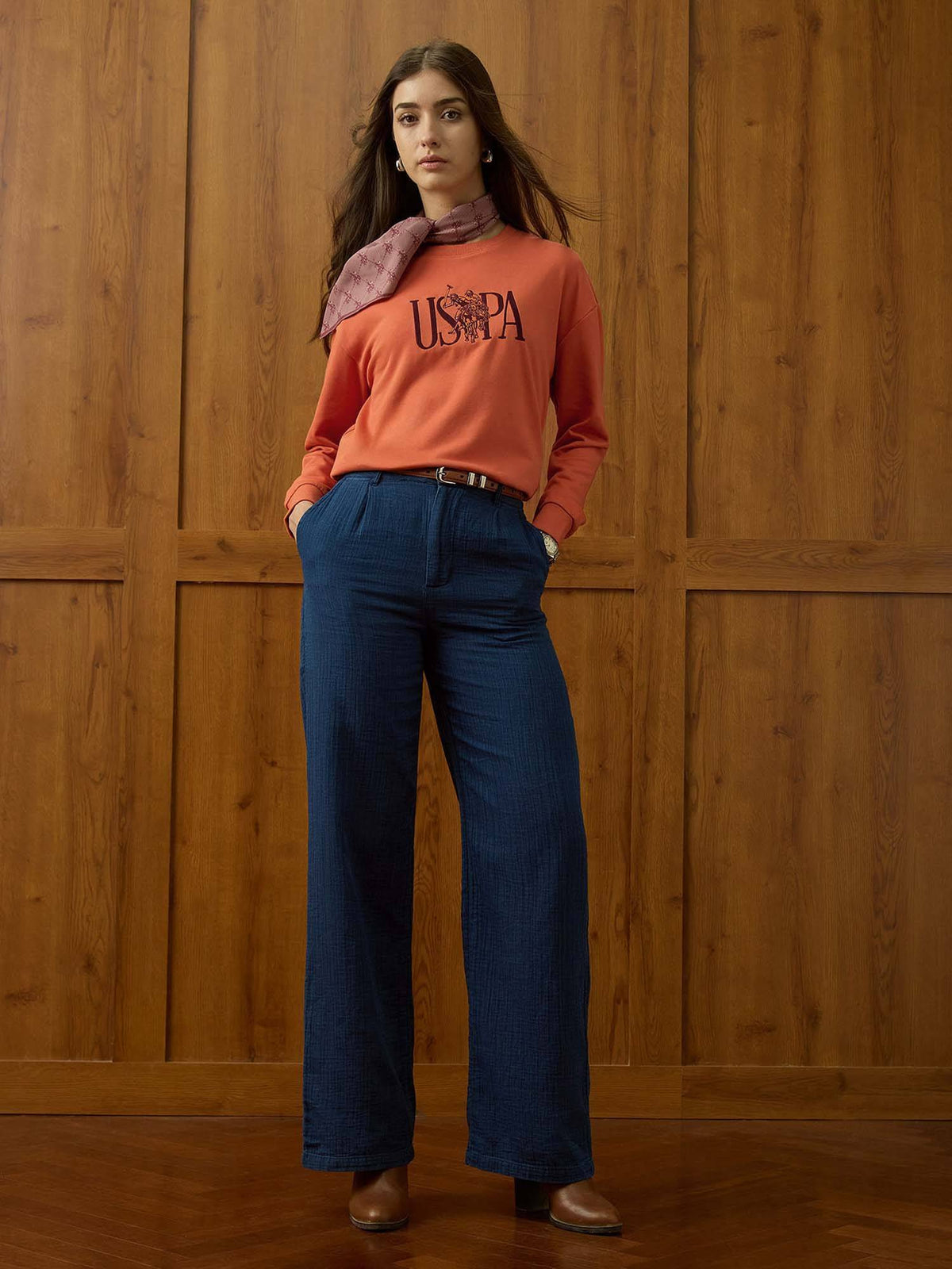 Brand Embroidered Drop Shoulder Sweatshirt - Orange | HD56 - view 3