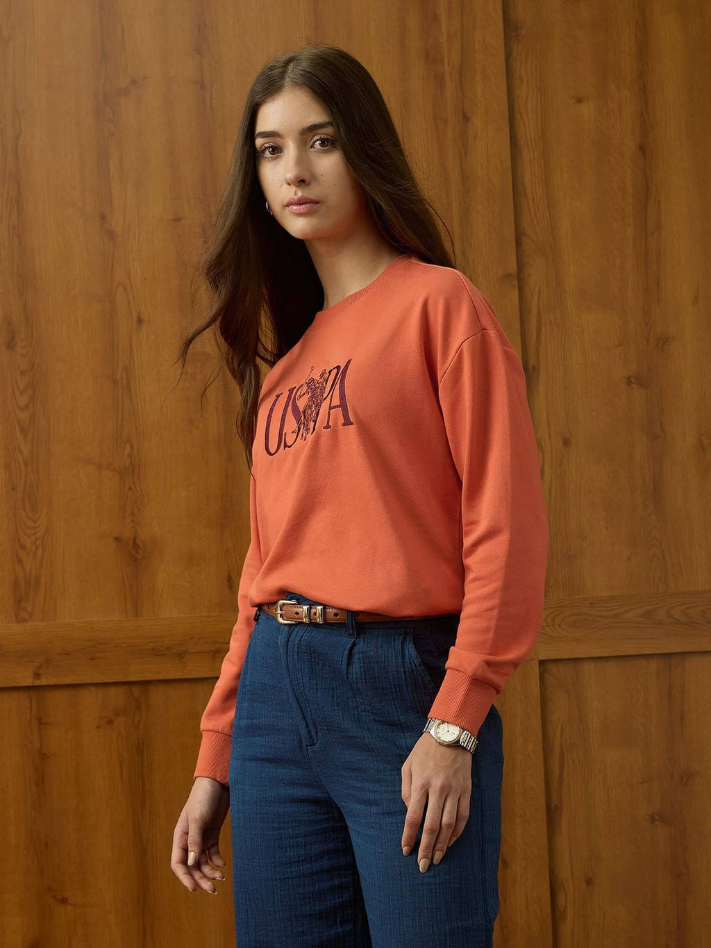 Brand Embroidered Drop Shoulder Sweatshirt - Orange | HD56 - view 4