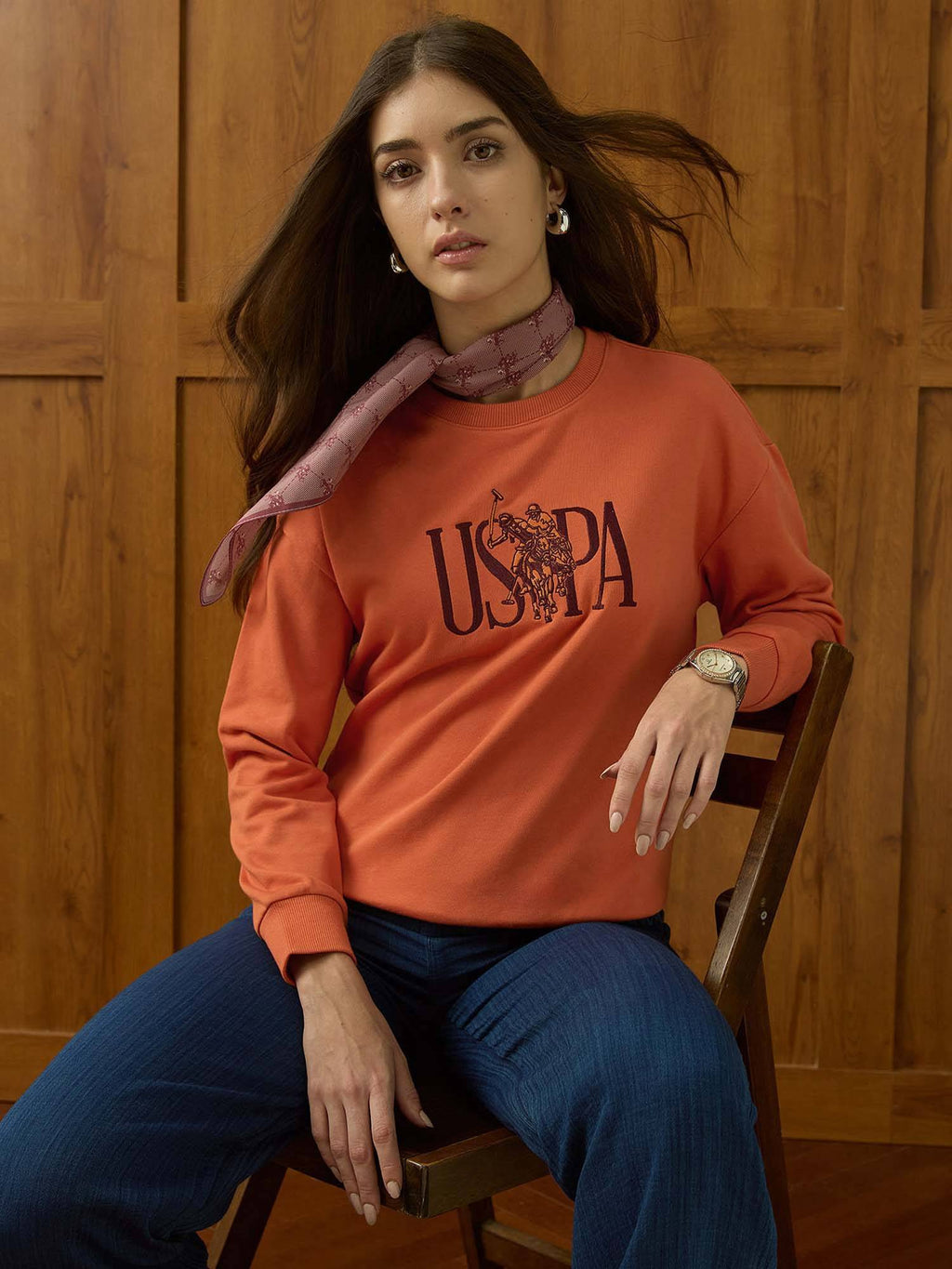 Brand Embroidered Drop Shoulder Sweatshirt - Orange | HD56 - view 6
