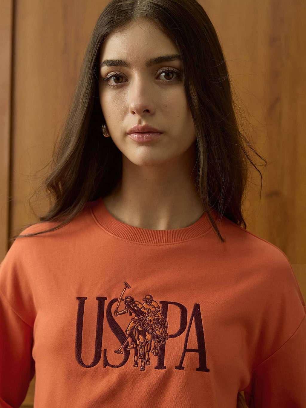 Brand Embroidered Drop Shoulder Sweatshirt - Orange | HD56 - view 7