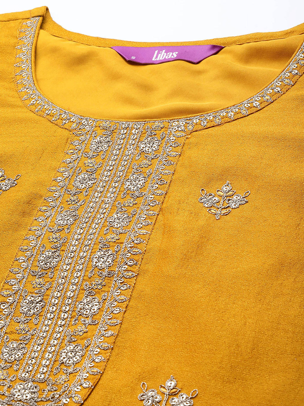 Yellow Silk Blend Embroidered Yoke With Highlighted Straight Kurta | FY93 - view 5