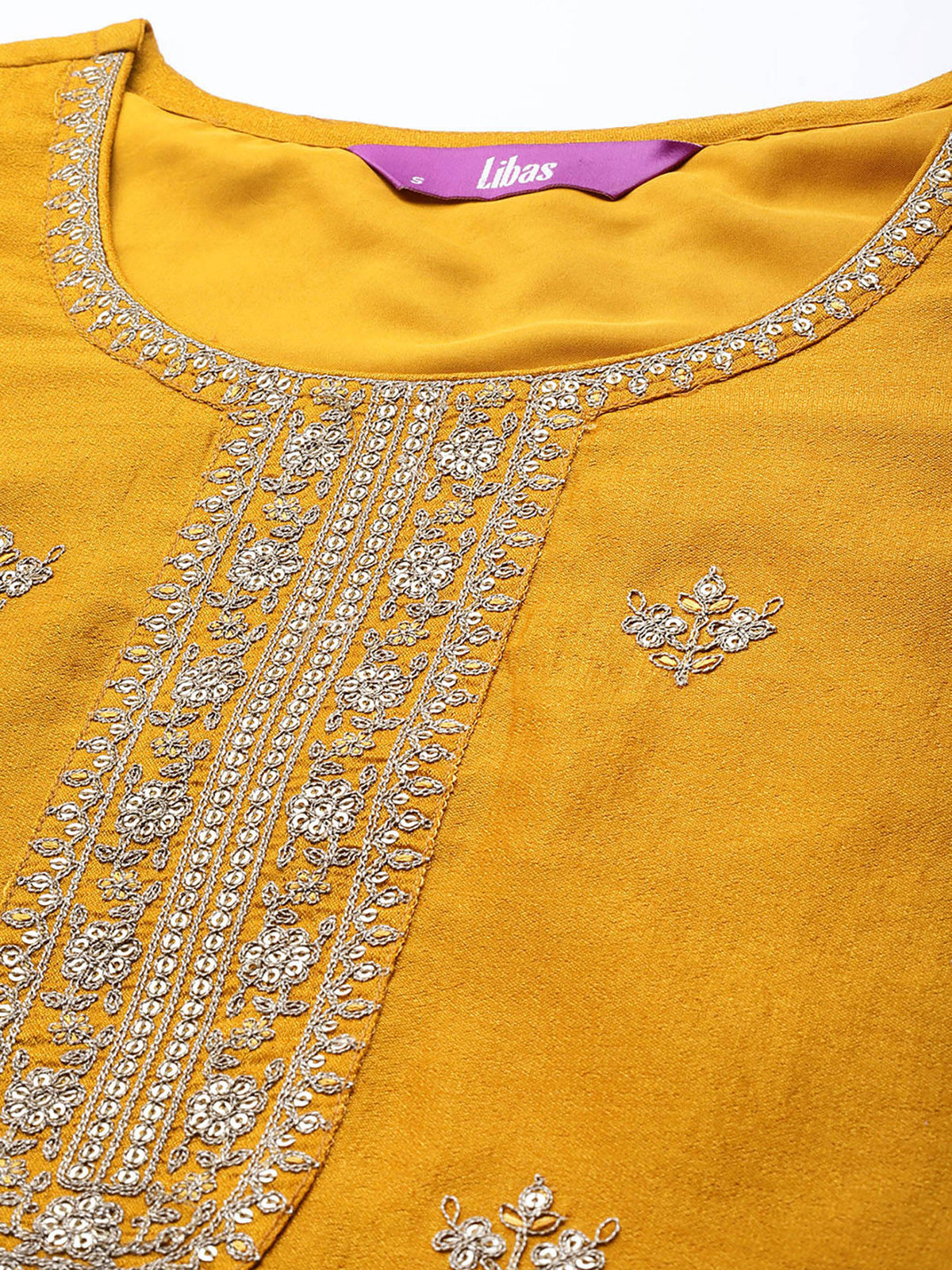 Yellow Silk Blend Embroidered Yoke With Highlighted Straight Kurta | FY93 - view 5