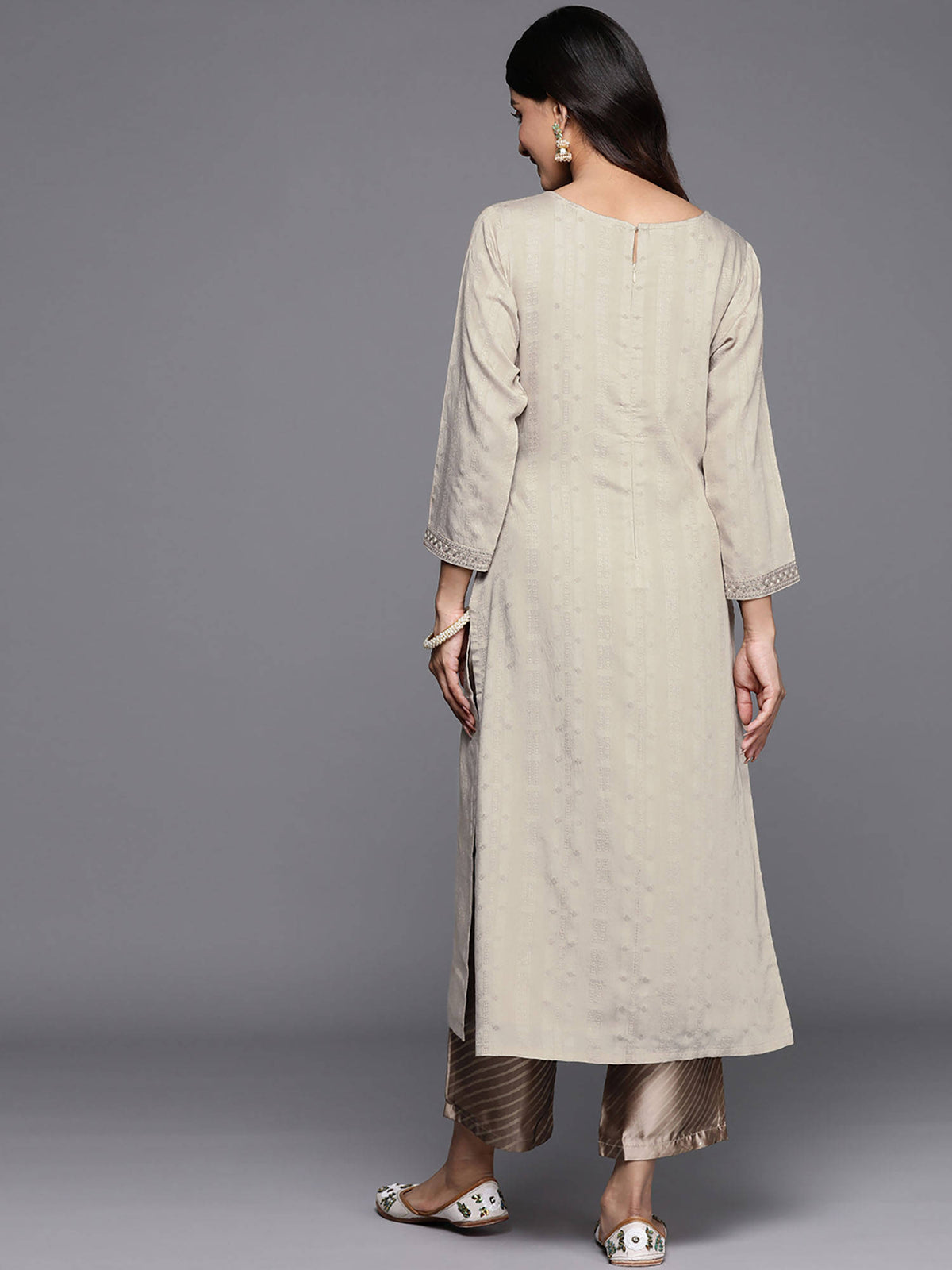 Grey Viscose (Dobby) Self Design With Zari Work Straight Kurta | U3S - view 3