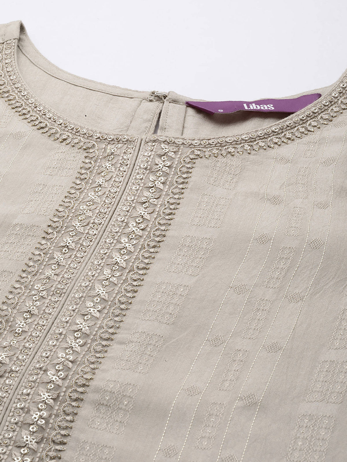 Grey Viscose (Dobby) Self Design With Zari Work Straight Kurta | FY93 - view 4